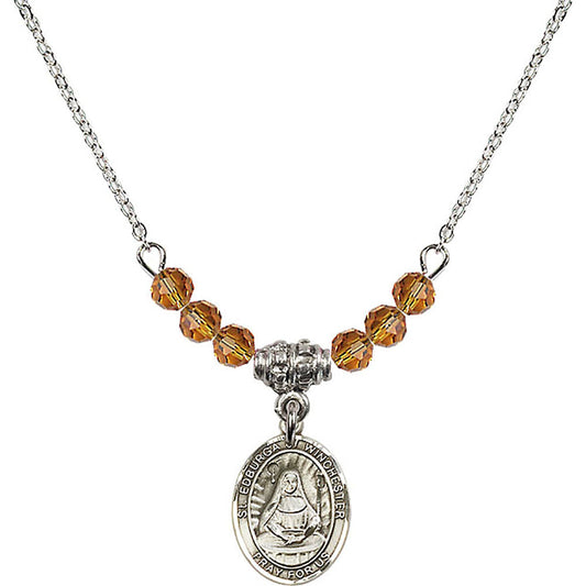 Sterling Silver Saint Edburga of Winchester Birthstone Necklace with Topaz Beads - 9324