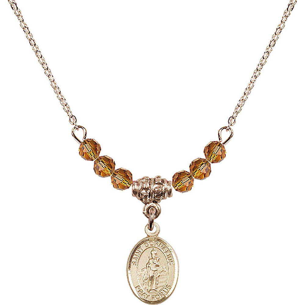 14kt Gold Filled Saint Cornelius Birthstone Necklace with Topaz Beads - 9325