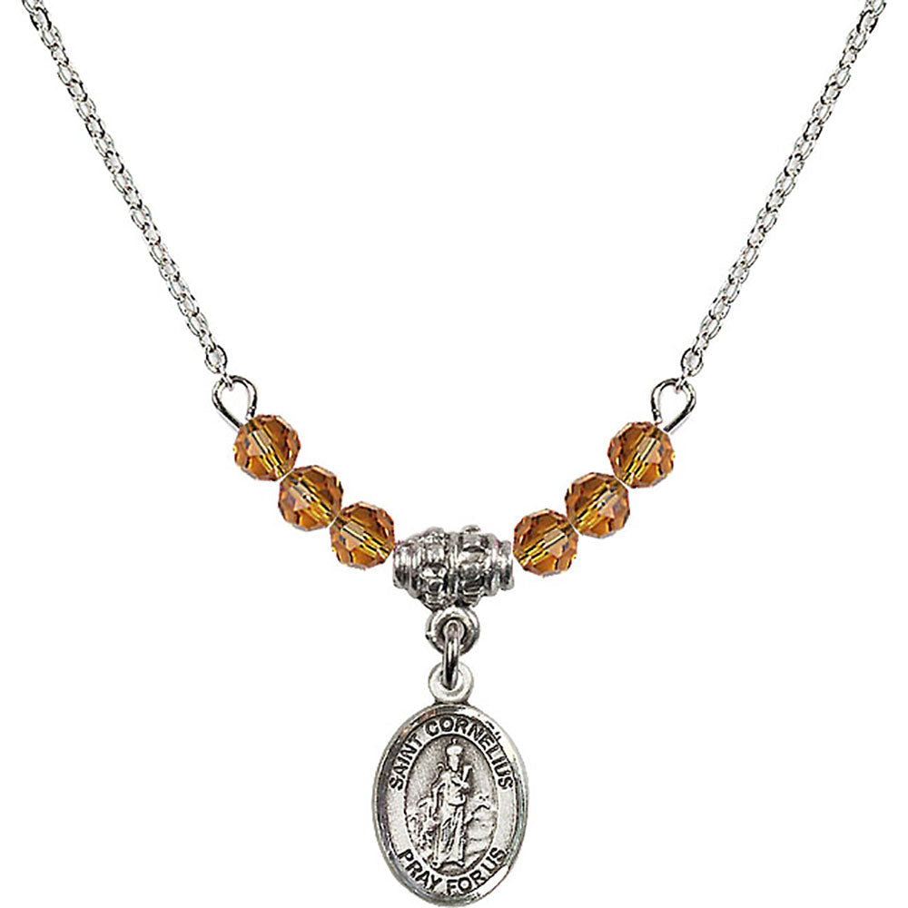 Sterling Silver Saint Cornelius Birthstone Necklace with Topaz Beads - 9325