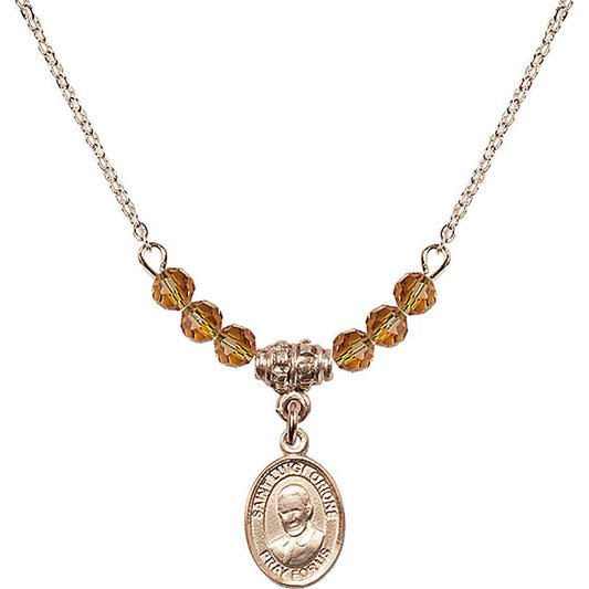 14kt Gold Filled Saint Luigi Orione Birthstone Necklace with Topaz Beads - 9326
