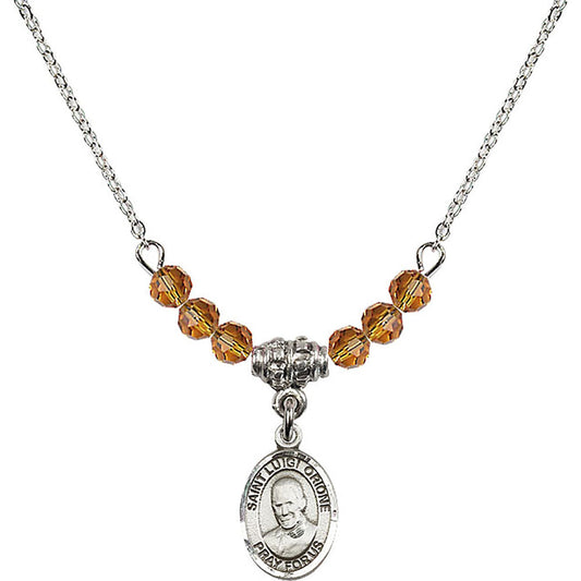 Sterling Silver Saint Luigi Orione Birthstone Necklace with Topaz Beads - 9326