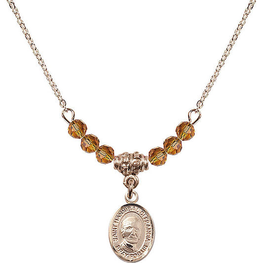 14kt Gold Filled Saint Hannibal Birthstone Necklace with Topaz Beads - 9327