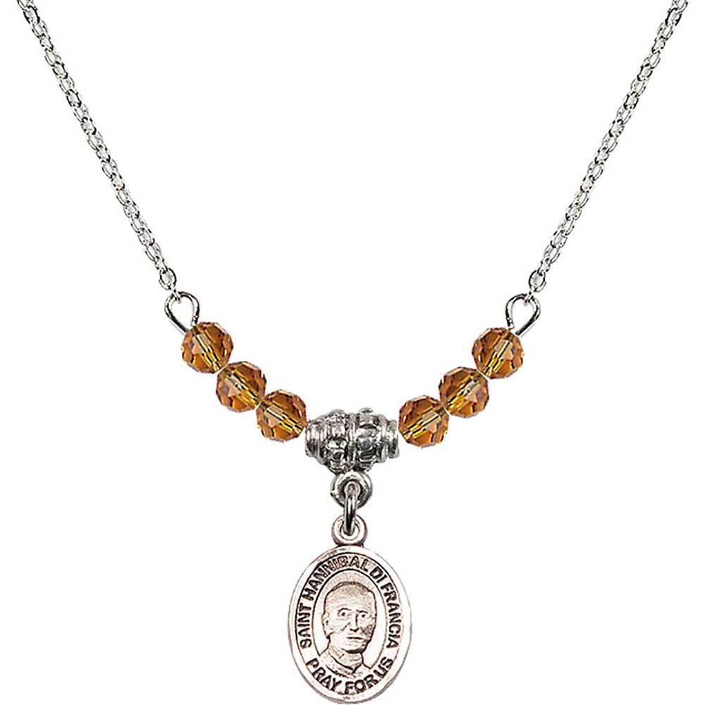 Sterling Silver Saint Hannibal Birthstone Necklace with Topaz Beads - 9327