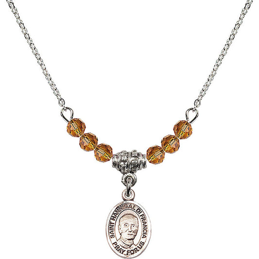 Sterling Silver Saint Hannibal Birthstone Necklace with Topaz Beads - 9327