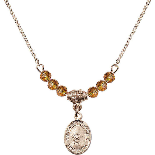 14kt Gold Filled Saint Arnold Janssen Birthstone Necklace with Topaz Beads - 9328