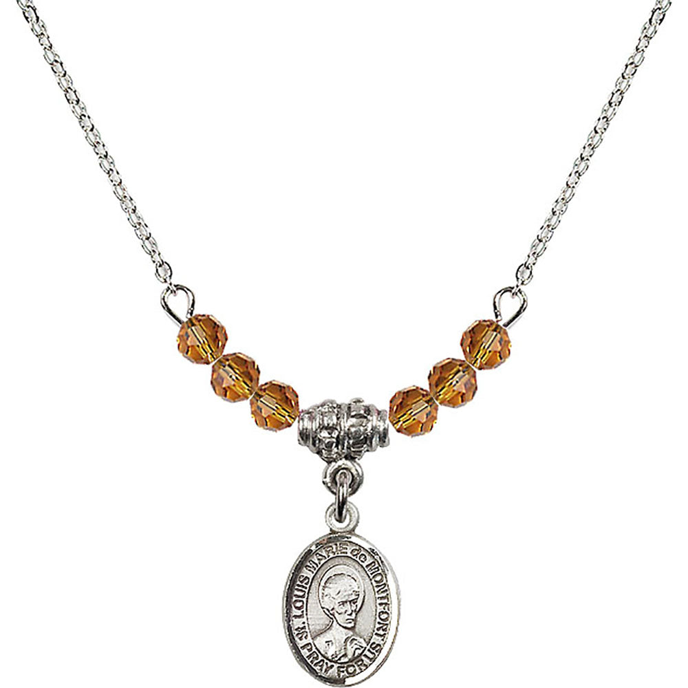 Sterling Silver Saint Louis Marie de Montfort Birthstone Necklace with Topaz Beads - 9330
