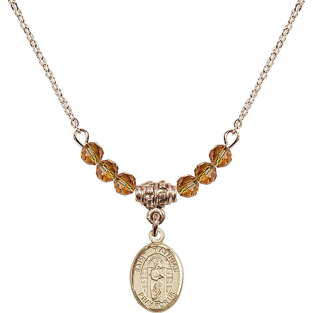 14kt Gold Filled Saint Matthias the Apostle Birthstone Necklace with Topaz Beads - 9331
