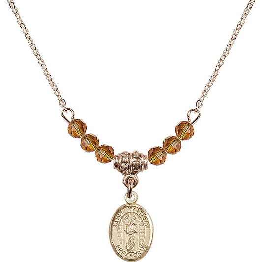 14kt Gold Filled Saint Matthias the Apostle Birthstone Necklace with Topaz Beads - 9331