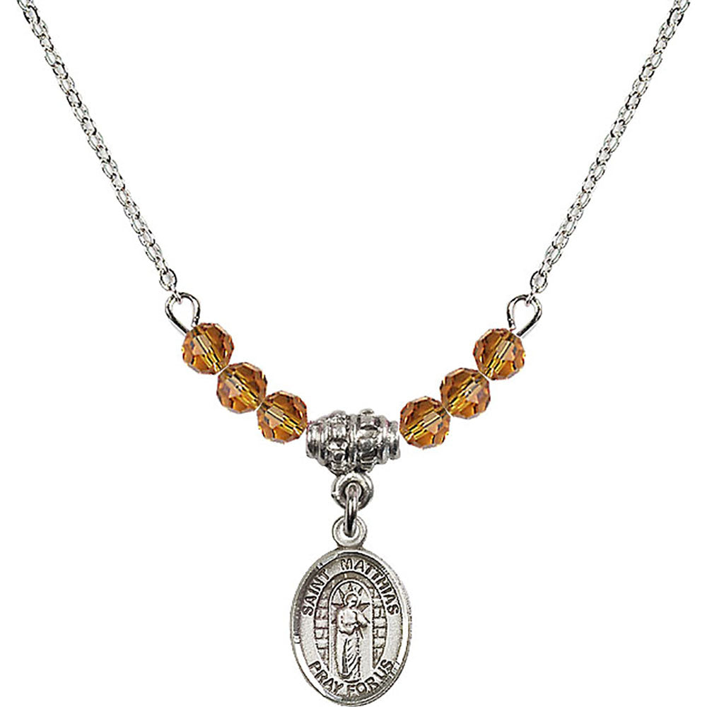 Sterling Silver Saint Matthias the Apostle Birthstone Necklace with Topaz Beads - 9331