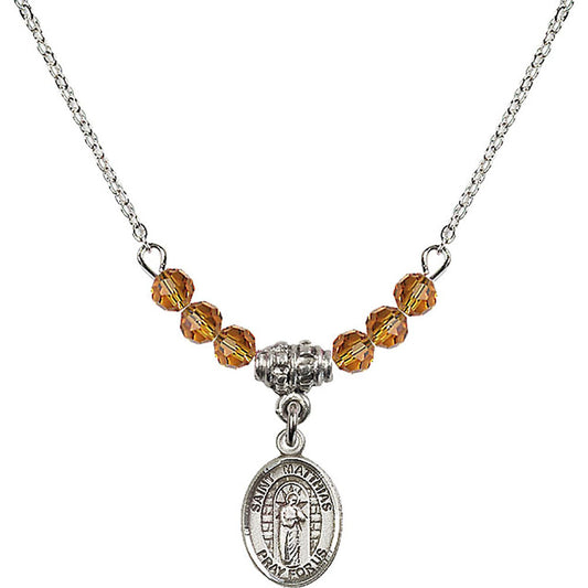 Sterling Silver Saint Matthias the Apostle Birthstone Necklace with Topaz Beads - 9331