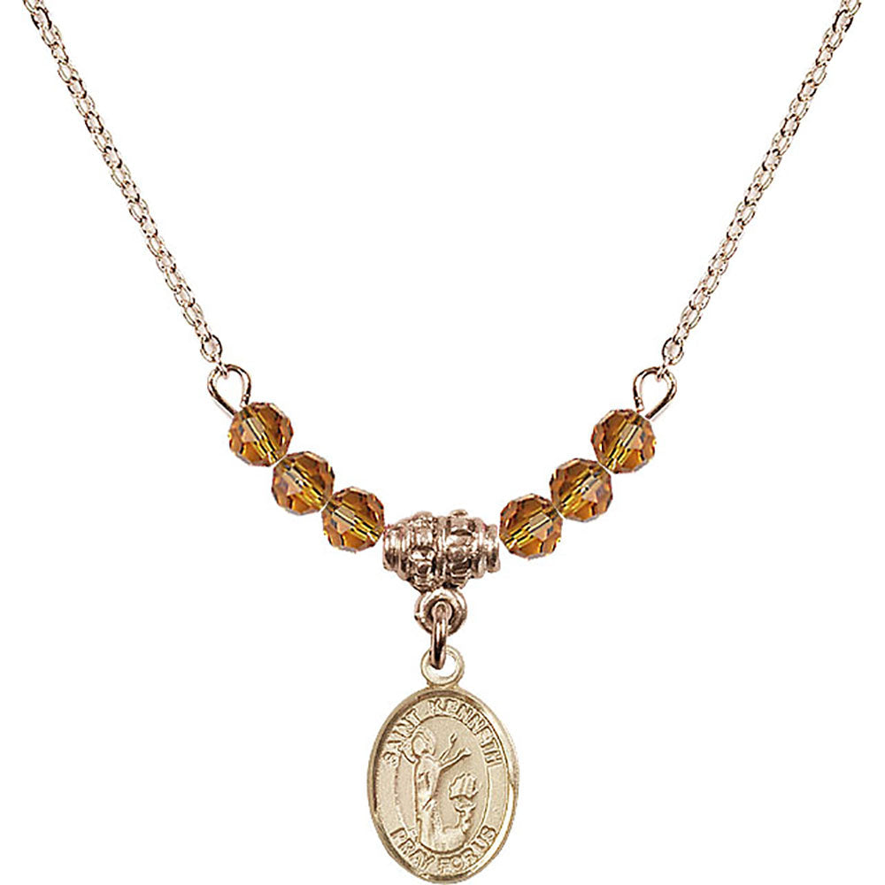 14kt Gold Filled Saint Kenneth Birthstone Necklace with Topaz Beads - 9332