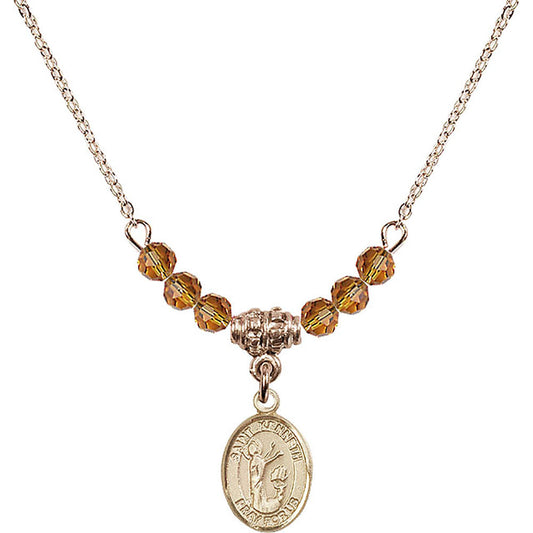 14kt Gold Filled Saint Kenneth Birthstone Necklace with Topaz Beads - 9332