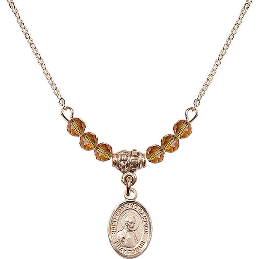 14kt Gold Filled Saint Edmund Campion Birthstone Necklace with Topaz Beads - 9333