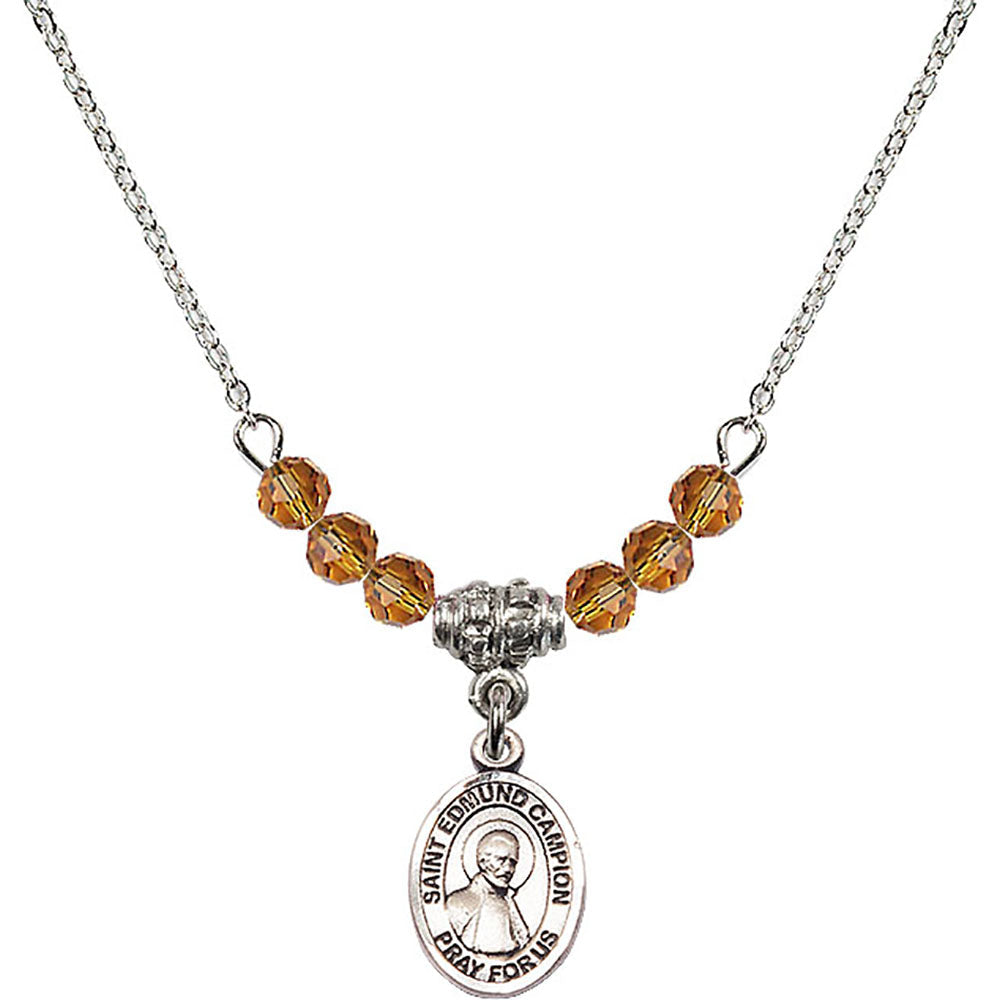 Sterling Silver Saint Edmund Campion Birthstone Necklace with Topaz Beads - 9333