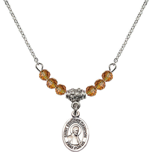 Sterling Silver Saint Edmund Campion Birthstone Necklace with Topaz Beads - 9333