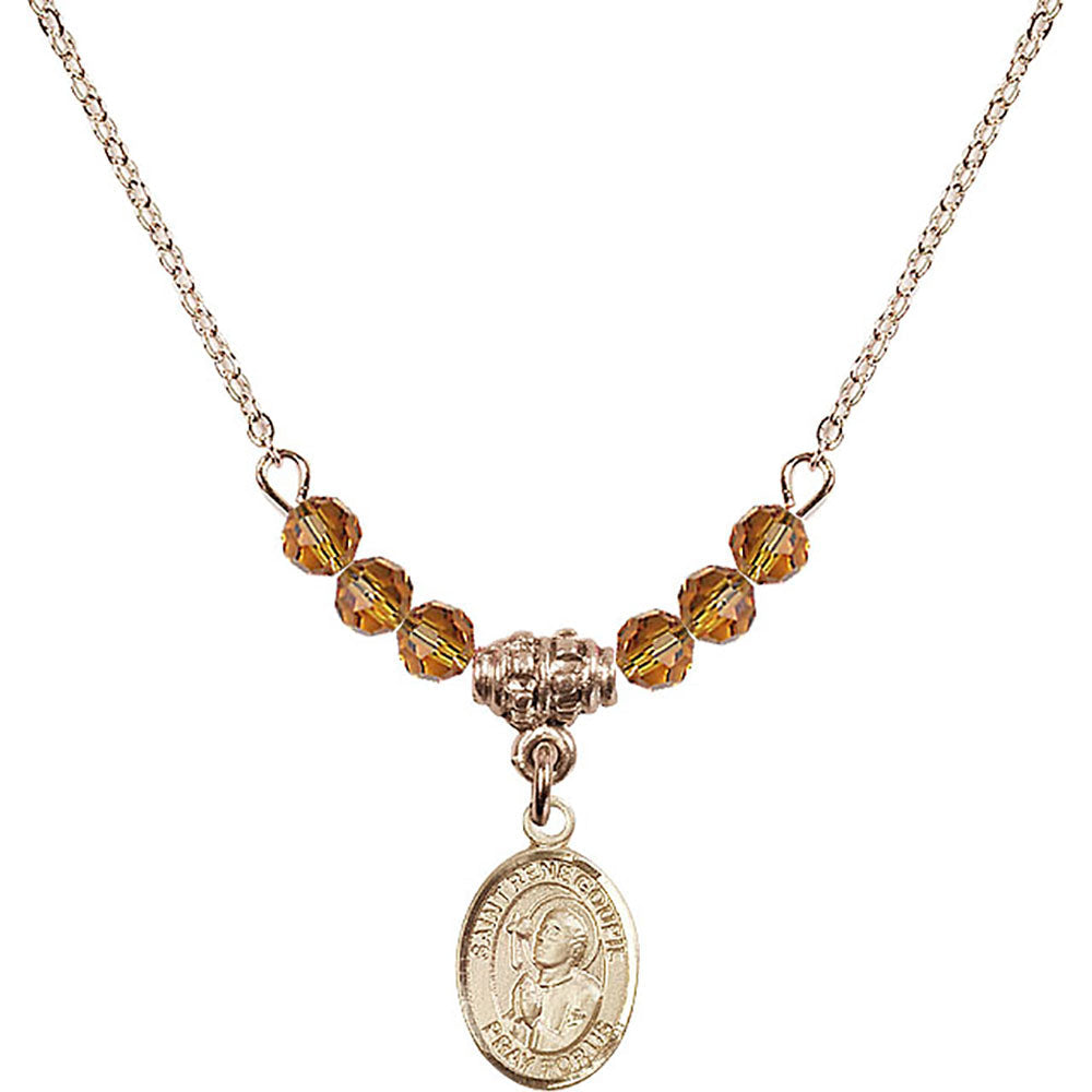 14kt Gold Filled Saint Rene Goupil Birthstone Necklace with Topaz Beads - 9334