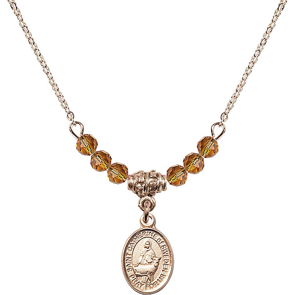 14kt Gold Filled Saint Catherine of Sweden Birthstone Necklace with Topaz Beads - 9336