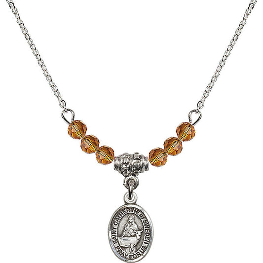 Sterling Silver Saint Catherine of Sweden Birthstone Necklace with Topaz Beads - 9336