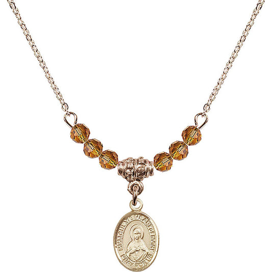 14kt Gold Filled Immaculate Heart of Mary Birthstone Necklace with Topaz Beads - 9337