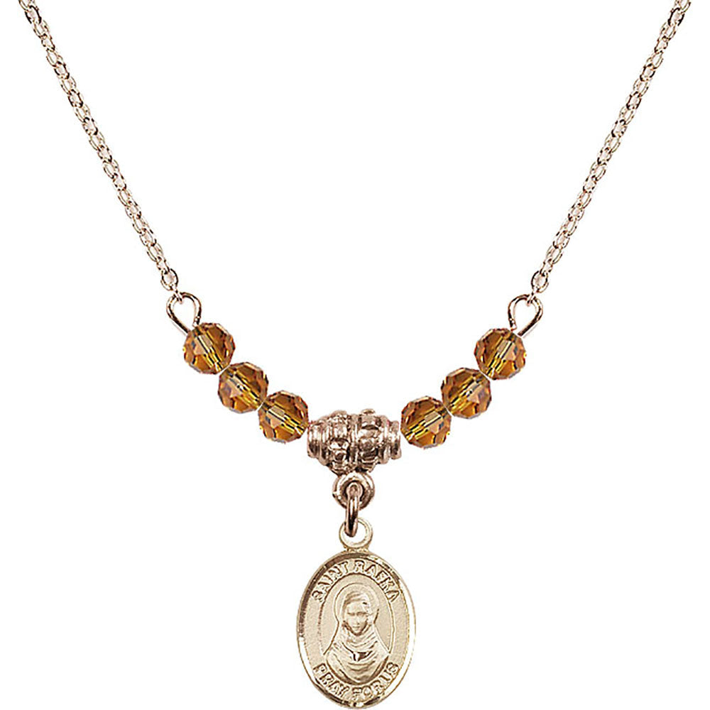 14kt Gold Filled Saint Rafka Birthstone Necklace with Topaz Beads - 9338