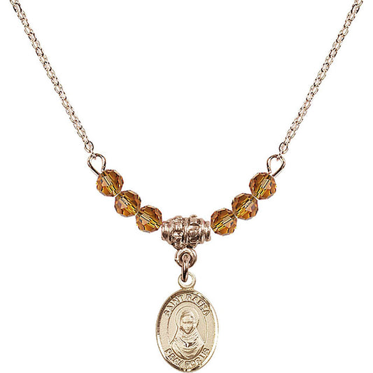 14kt Gold Filled Saint Rafka Birthstone Necklace with Topaz Beads - 9338