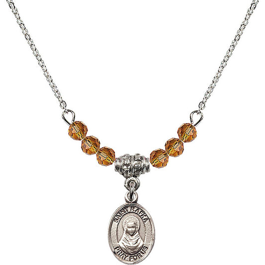 Sterling Silver Saint Rafka Birthstone Necklace with Topaz Beads - 9338