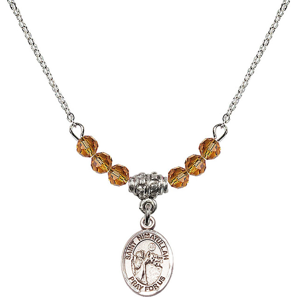 Sterling Silver Saint Nimatullah Birthstone Necklace with Topaz Beads - 9339