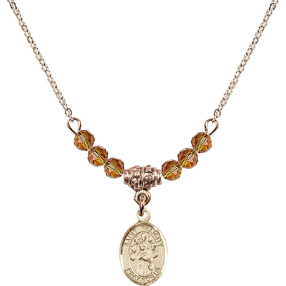 14kt Gold Filled Saint Felicity Birthstone Necklace with Topaz Beads - 9341