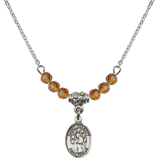 Sterling Silver Saint Felicity Birthstone Necklace with Topaz Beads - 9341