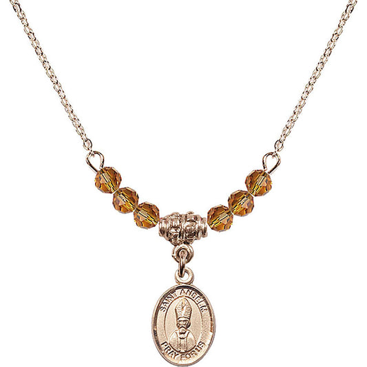 14kt Gold Filled Saint Anselm of Canterbury Birthstone Necklace with Topaz Beads - 9342