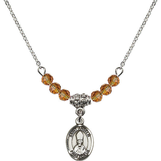 Sterling Silver Saint Anselm of Canterbury Birthstone Necklace with Topaz Beads - 9342