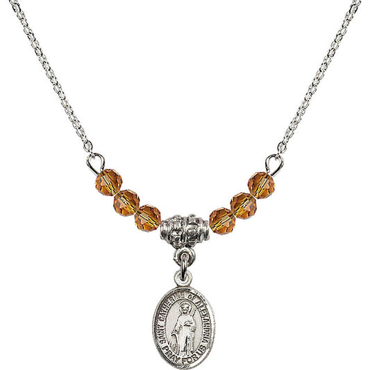 Sterling Silver Saint Catherine of Alexandria Birthstone Necklace with Topaz Beads - 9343