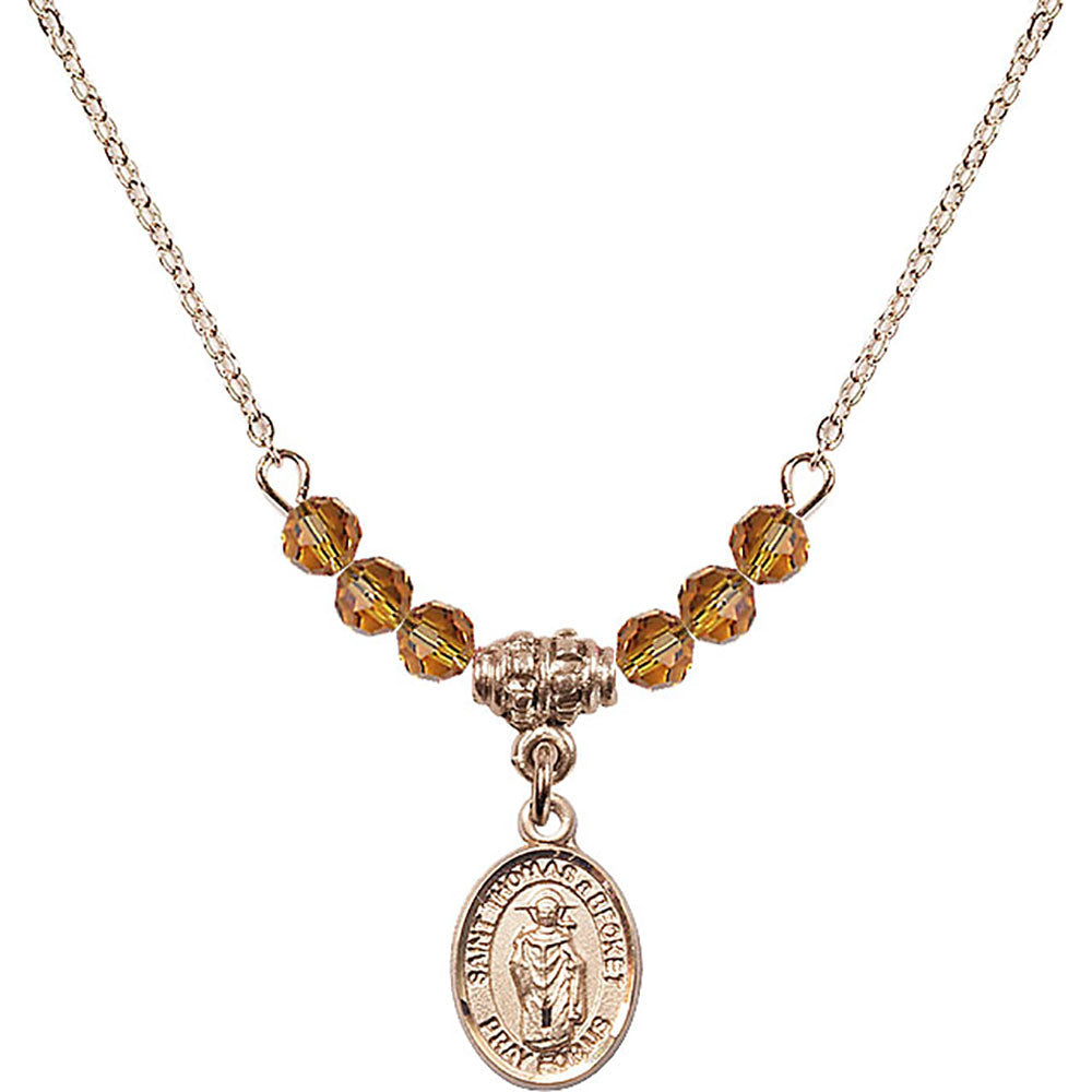 14kt Gold Filled Saint Thomas A Becket Birthstone Necklace with Topaz Beads - 9344