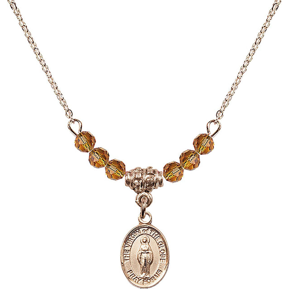 14kt Gold Filled Virgin of the Globe Birthstone Necklace with Topaz Beads - 9345