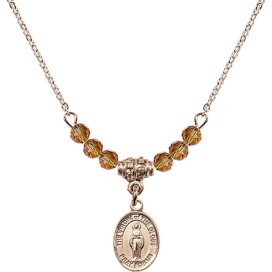 14kt Gold Filled Virgin of the Globe Birthstone Necklace with Topaz Beads - 9345