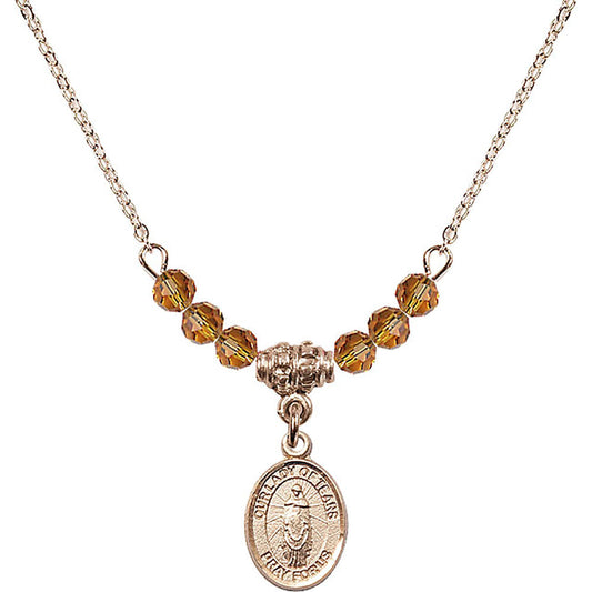 14kt Gold Filled Our Lady of Tears Birthstone Necklace with Topaz Beads - 9346