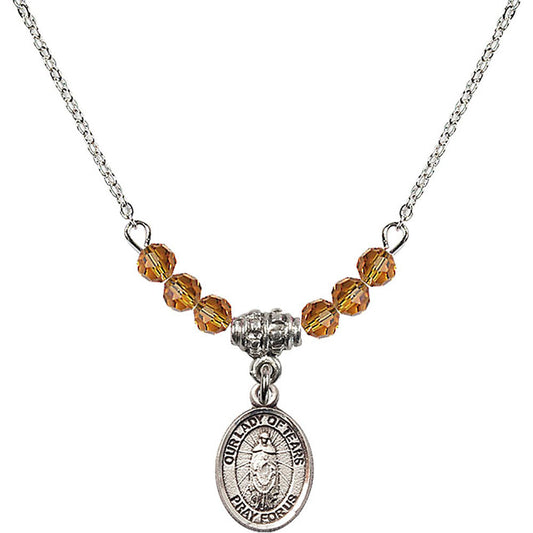 Sterling Silver Our Lady of Tears Birthstone Necklace with Topaz Beads - 9346