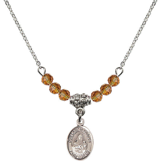 Sterling Silver Our Lady of Grapes Birthstone Necklace with Topaz Beads - 9347