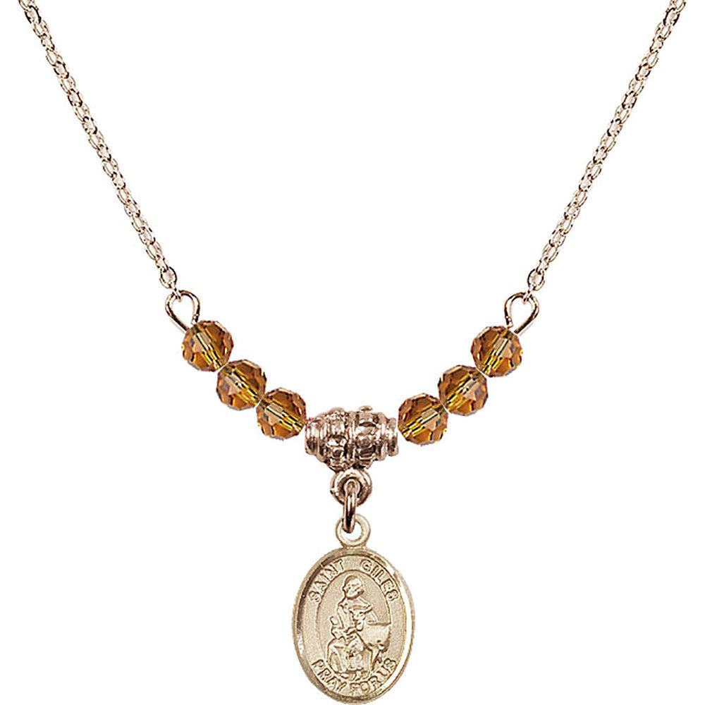 14kt Gold Filled Saint Giles Birthstone Necklace with Topaz Beads - 9349