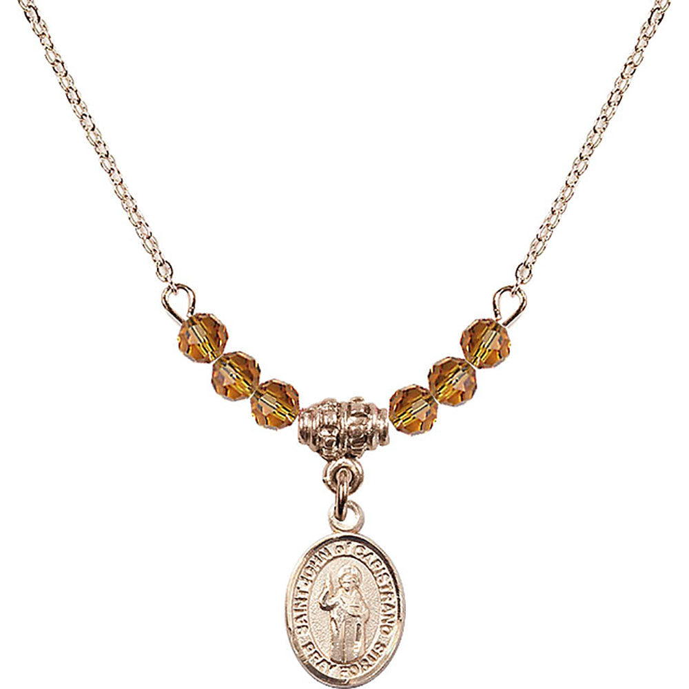 14kt Gold Filled Saint John of Capistrano Birthstone Necklace with Topaz Beads - 9350