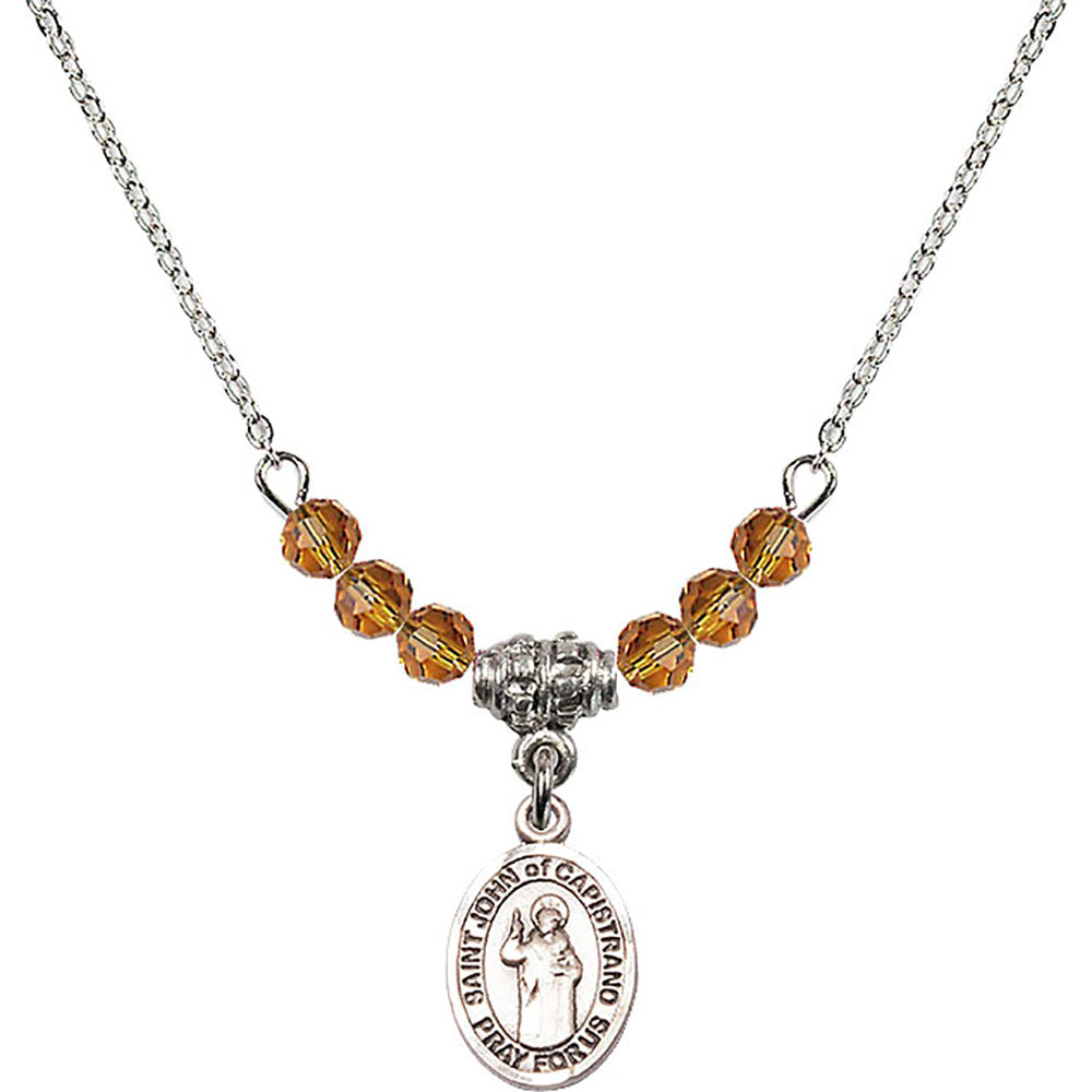 Sterling Silver Saint John of Capistrano Birthstone Necklace with Topaz Beads - 9350