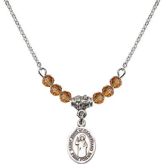Sterling Silver Saint John of Capistrano Birthstone Necklace with Topaz Beads - 9350