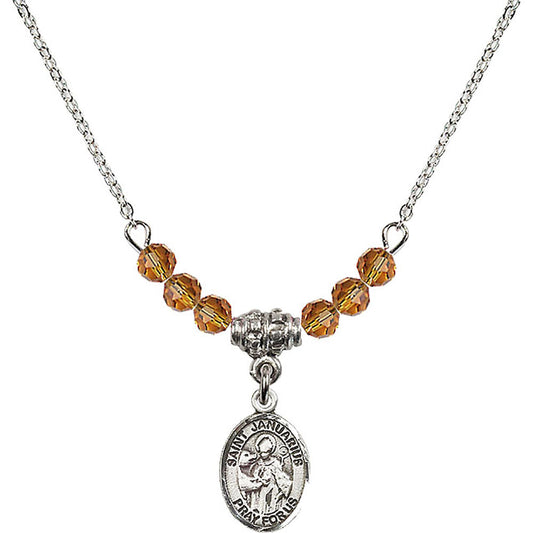 Sterling Silver Saint Januarius Birthstone Necklace with Topaz Beads - 9351
