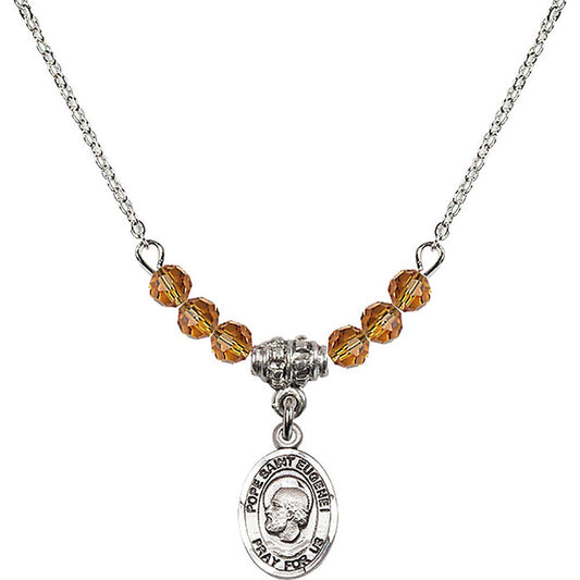 Sterling Silver Pope Saint Eugene I Birthstone Necklace with Topaz Beads - 9352
