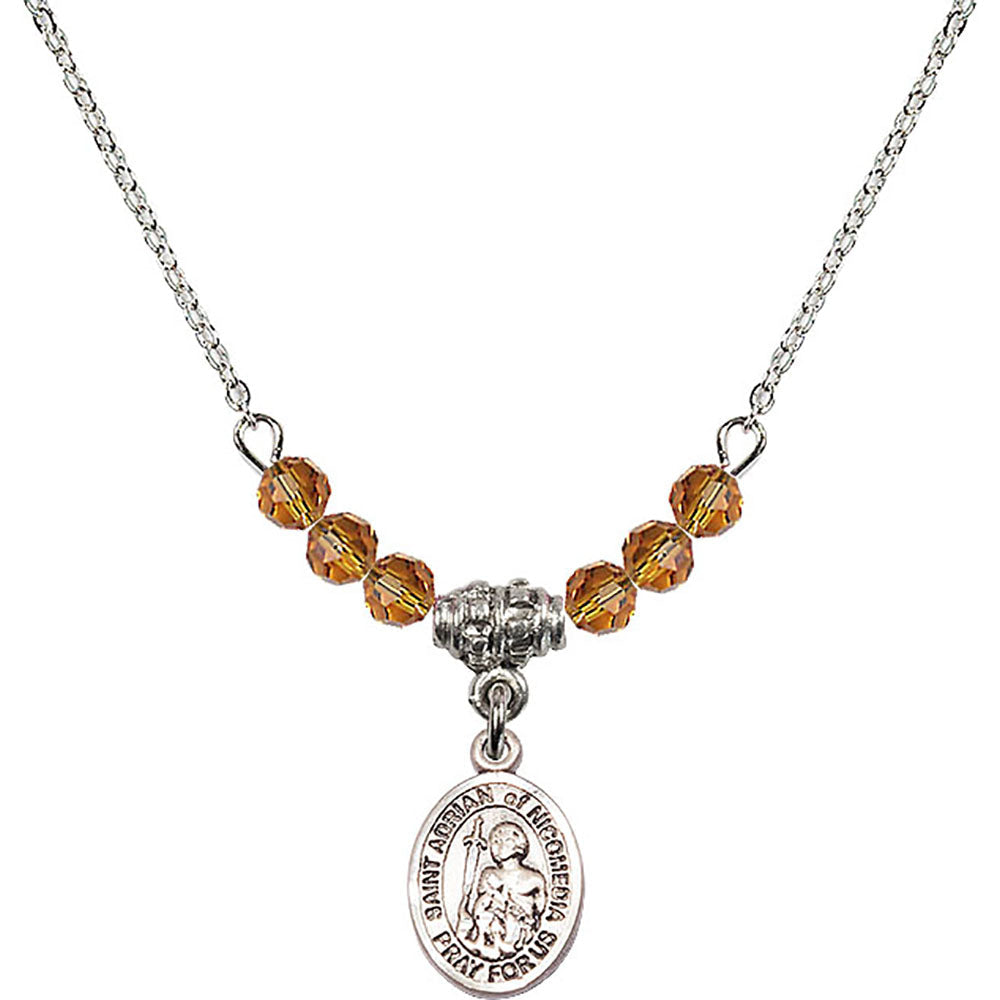 Sterling Silver Saint Adrian of Nicomedia Birthstone Necklace with Topaz Beads - 9353