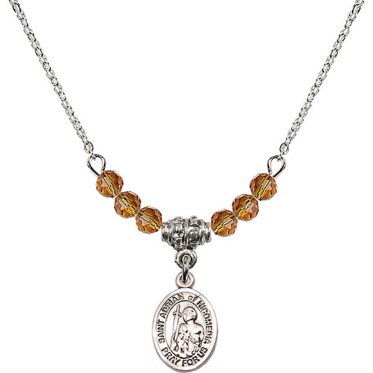 Sterling Silver Saint Adrian of Nicomedia Birthstone Necklace with Topaz Beads - 9353