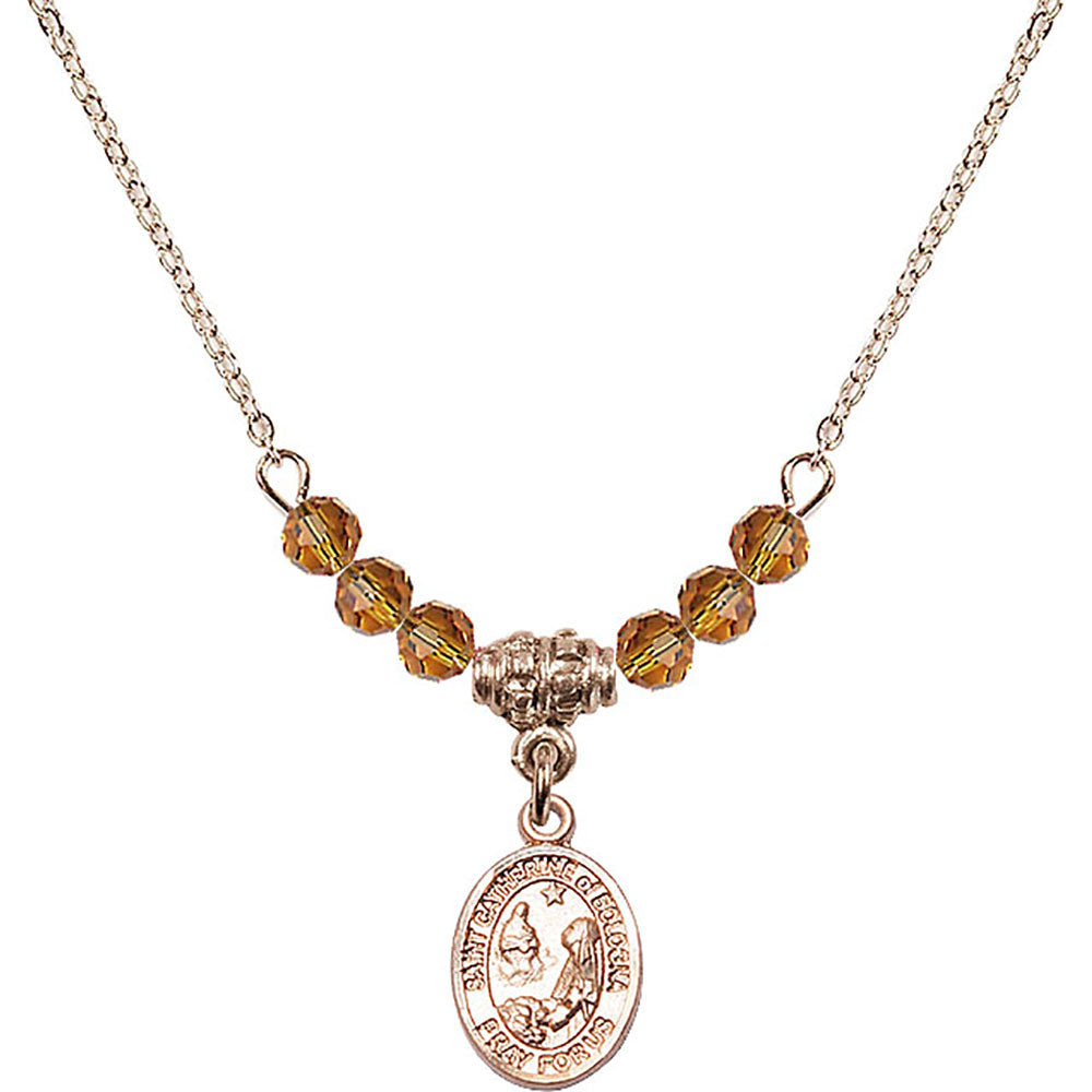 14kt Gold Filled Saint Catherine of Bologna Birthstone Necklace with Topaz Beads - 9354
