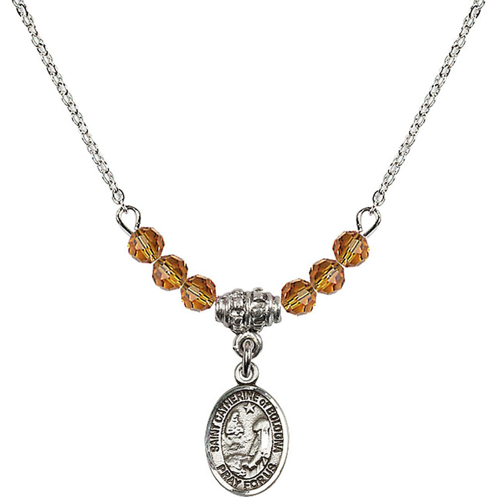 Sterling Silver Saint Catherine of Bologna Birthstone Necklace with Topaz Beads - 9354