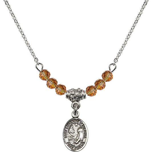 Sterling Silver Saint Catherine of Bologna Birthstone Necklace with Topaz Beads - 9354