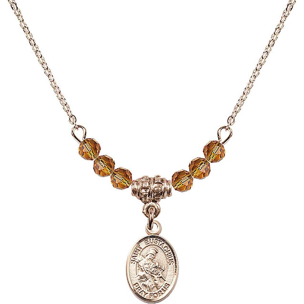 14kt Gold Filled Saint Eustachius Birthstone Necklace with Topaz Beads - 9356